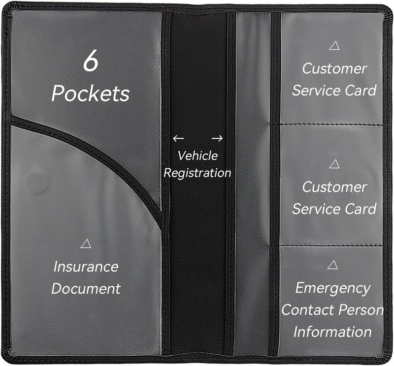Miunice Car Registration and Insurance Holder, Premium Pu Leather Vehicle Glove Box Organizer - for Driver License, Cards & Essential Documents (L-Black) - Image 4